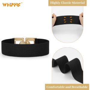 WHIPPY Women Wide Elastic Waist Belt Fashion Hollow Out Square Gold Buckle Stretchy Belt Waistband for Ladies, Black, XL