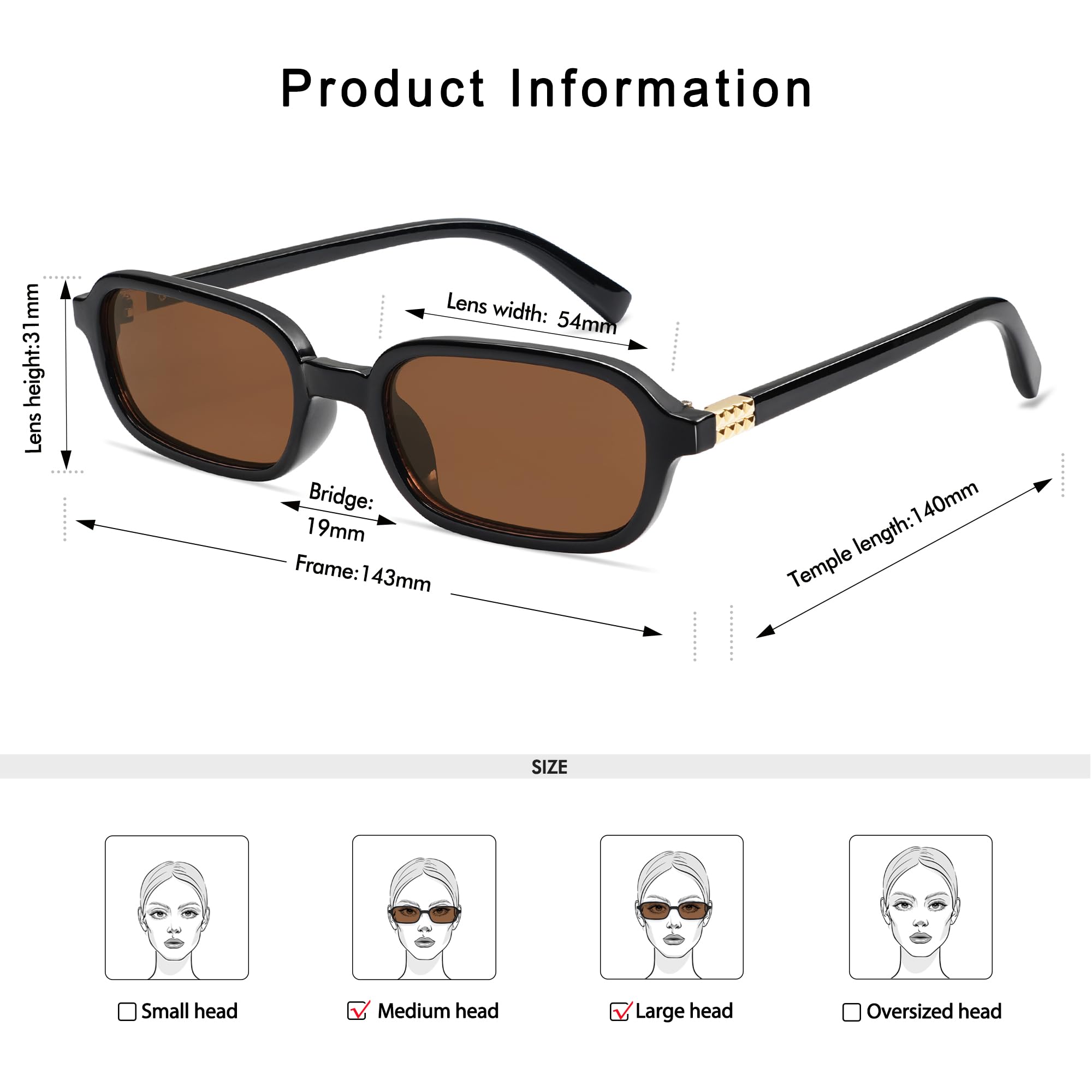 Appassal Retro Rectangular Sunglasses for Women Vintage Fashion Trendy Funny Small 90s Square Sunnies 2024 AP3698 Black/Brown