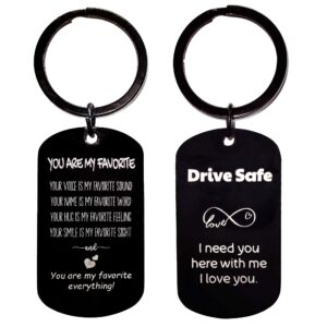 HOMEVAGE Anniversary, Birthday Gifts, Valentines Day Gifts For Him, Men, Man - You Are My Favorite & Drive Safe Keychain - I Love You Gift Husband, Unique & Funny Gift