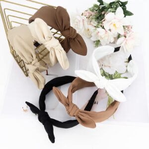 Jaciya 6 Pieces Knotted Bow Headbands for Women Wide Black Headbands for Girls Hair Accessories Knot Headband with Bow(Black/Brown/Khaki/White)