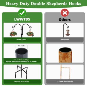 LWWTBS Double Shepherds Hooks for Outdoor (1Pack,76 inch) Heavy Duty Adjustable Bird Feeder Pole Garden Decor Shepherds Hook for Hanging Bird Feeder, Plant Baskets, Hummingbird Feeder for Outside