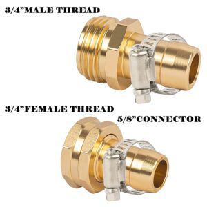 LIULO TOOL Garden Hose Repair Connector with Clamps, Fit for 3/4" or 5/8" Aluminum Garden Hose Fitting, Male and Female Hose Fittings, 2 Sets