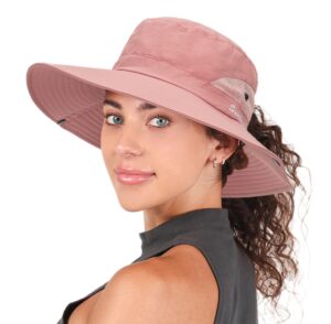 womens summer sun hat beach hat wide brim outdoor uv protection hat packable mesh bucket hat with ponytail hole