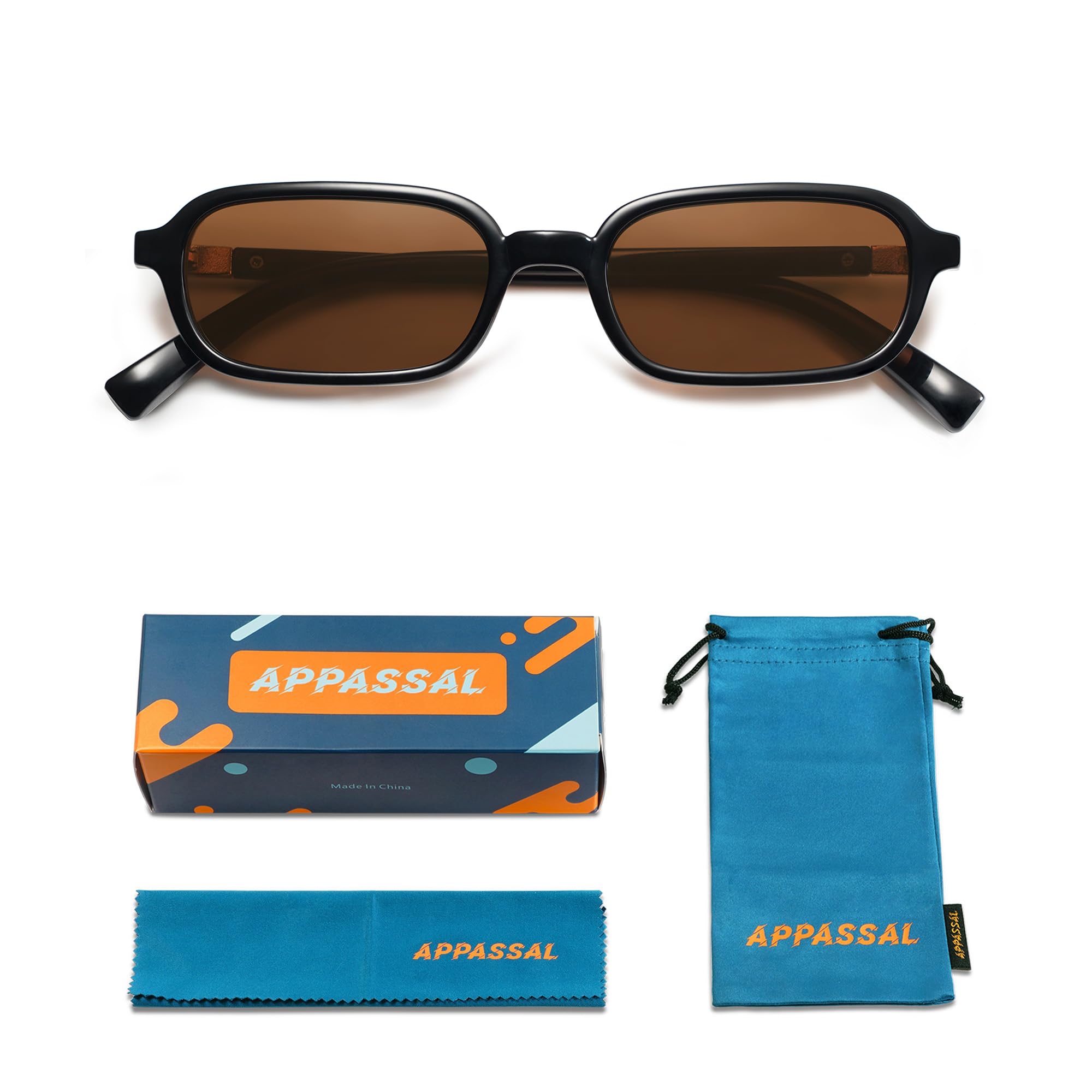 Appassal Retro Rectangular Sunglasses for Women Vintage Fashion Trendy Funny Small 90s Square Sunnies 2024 AP3698 Black/Brown