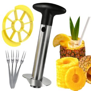 pineapple corer and slicer tool, [upgraded] premium stainless steel pineapple cutter pineapple slicer with detachable handle sharp serrated tips & thick blade kitchen gadgets easy to clean