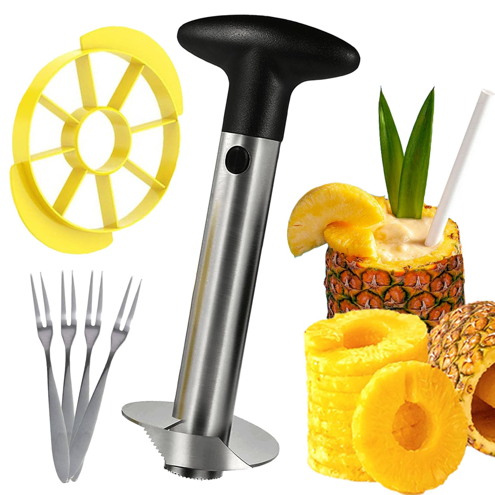 Pineapple Corer and Slicer Tool, [Upgraded] Premium Stainless Steel Pineapple Cutter Pineapple Slicer with Detachable Handle Sharp Serrated Tips & Thick Blade Kitchen Gadgets Easy to Clean