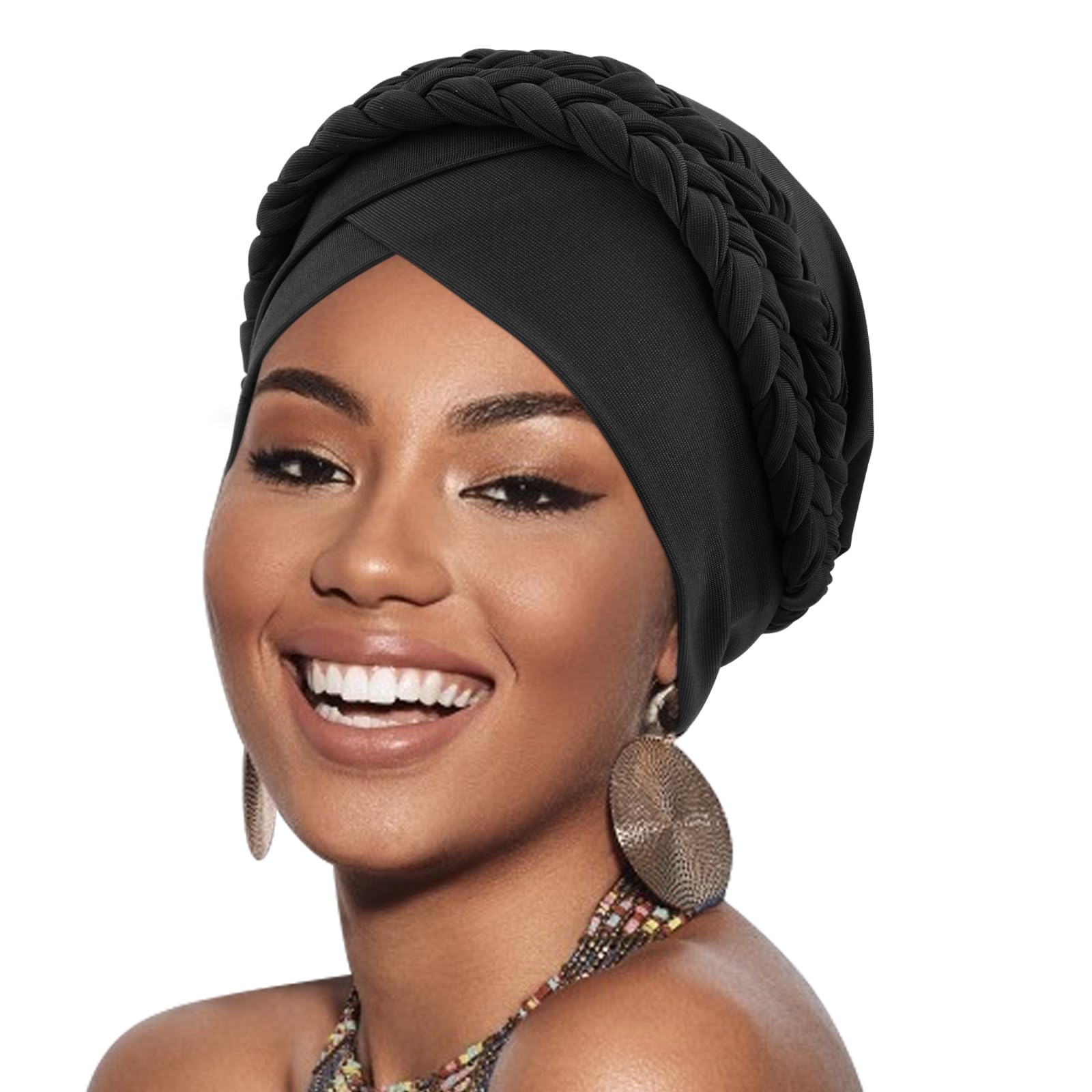 DRESHOW African Women Turban Caps Beanie Twist Headscarf Pre-Tied Double Twisted Braid Hair Cover Wrap Hat Headwraps for Black Women Chemo Cancer Cap