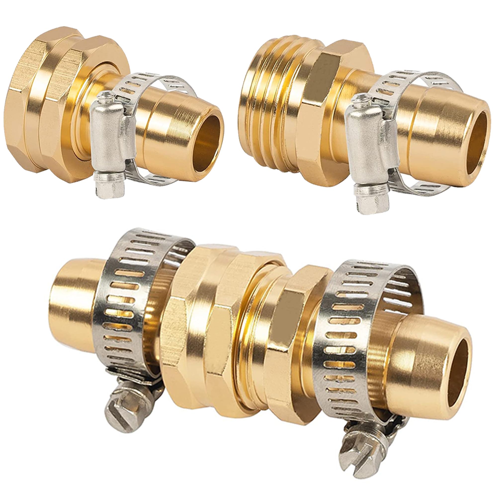 LIULO TOOL Garden Hose Repair Connector with Clamps, Fit for 3/4" or 5/8" Aluminum Garden Hose Fitting, Male and Female Hose Fittings, 2 Sets