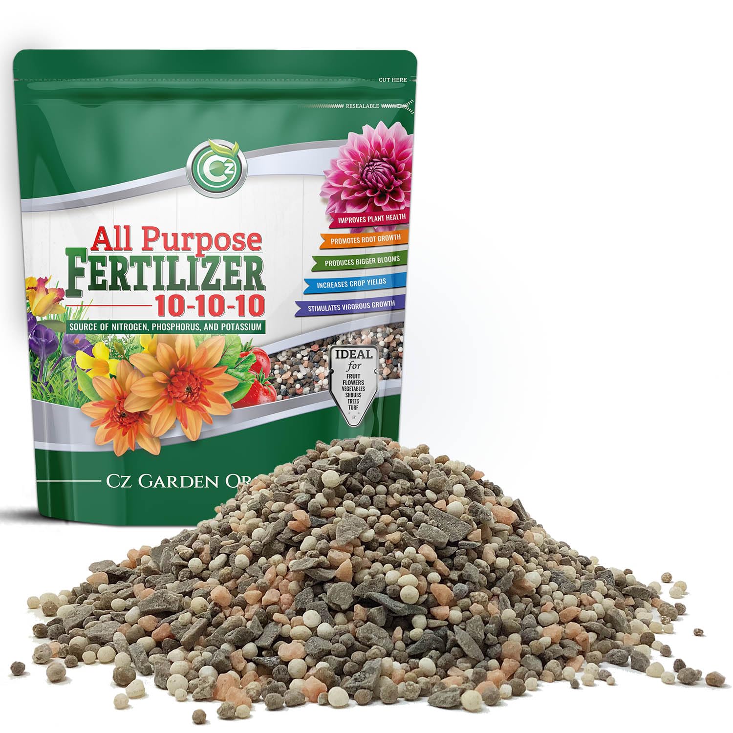 10-10-10 All Purpose Fertilizer - Made in USA - Granular Plant Food for Indoor/Outdoor Plants & Flower Gardens - Promotes Vigorous Growth, Big Blooms and Green Lawns!