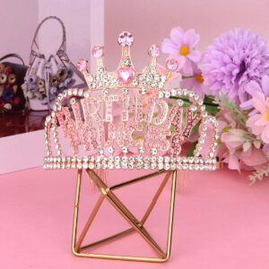 Wecoe Rose Gold Birthday Princess Crown with Combs Birthday Rhinestone Tiara Headband Happy Birthday Party Favors Decorations 16th 18th 21st 25th Birthday Gifts for Her