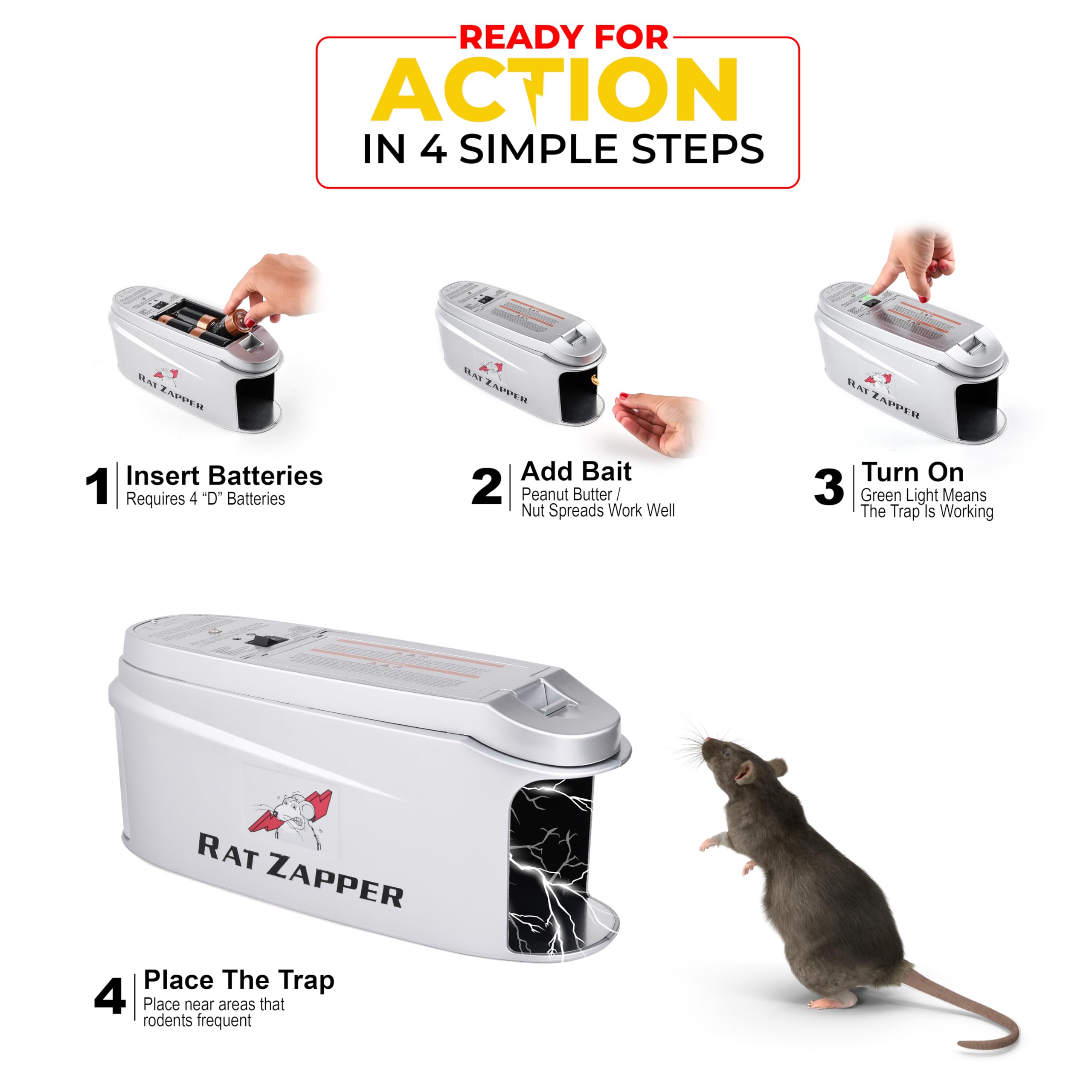 Rat Zapper - Electric Mouse Traps Indoor for Home - Safe and Effective Mice Traps for House Indoor Kill - Rat Zapper Electronic Rat Trap Reusable and No Touch - Outdoor Electric Rat Trap