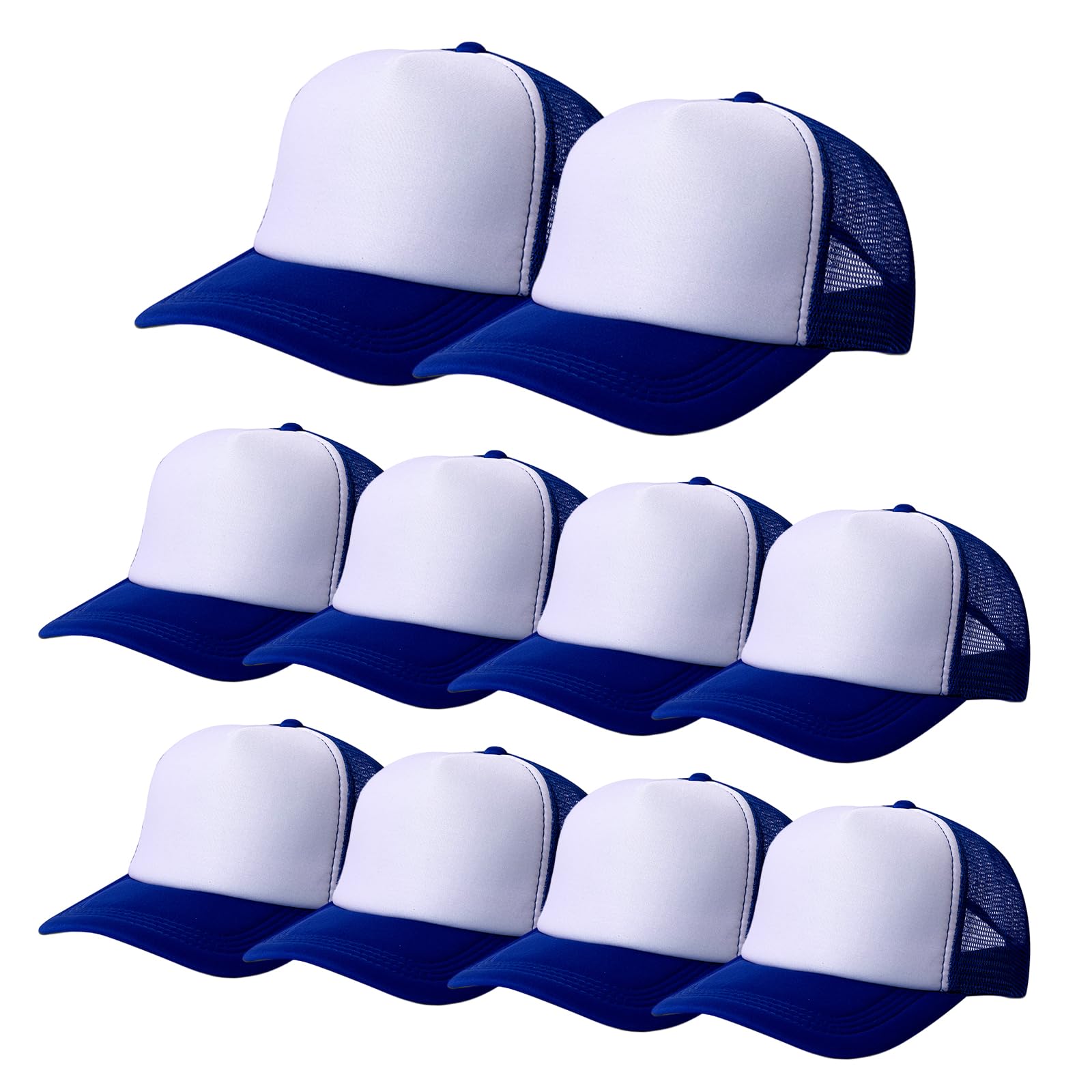 Ankmogela 10 Pack of Blank Trucker Hat Mesh Cap Men and Women Baseball Cap DIY Graffiti Hot Stamping Duck Tongue Cap Royal Blue White