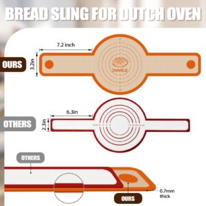 Silicone Bread Sling for Dutch Oven, 2 Pcs Non-Stick & Easy to Clean Bread Baking Mat Set, Reusable Bread Sling with Long Handle to Transfer Sourdough