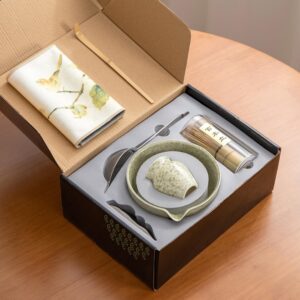 DWEHIXBUY Japanese Matcha Ceremony Accessory, Matcha Whisk, Traditional Scoop (Chashaku), Tea Spoon, Whisk Holder, 1 tea bowl, 1 tea siev, The Perfect Set to Prepare a Traditional Cup of Matcha.