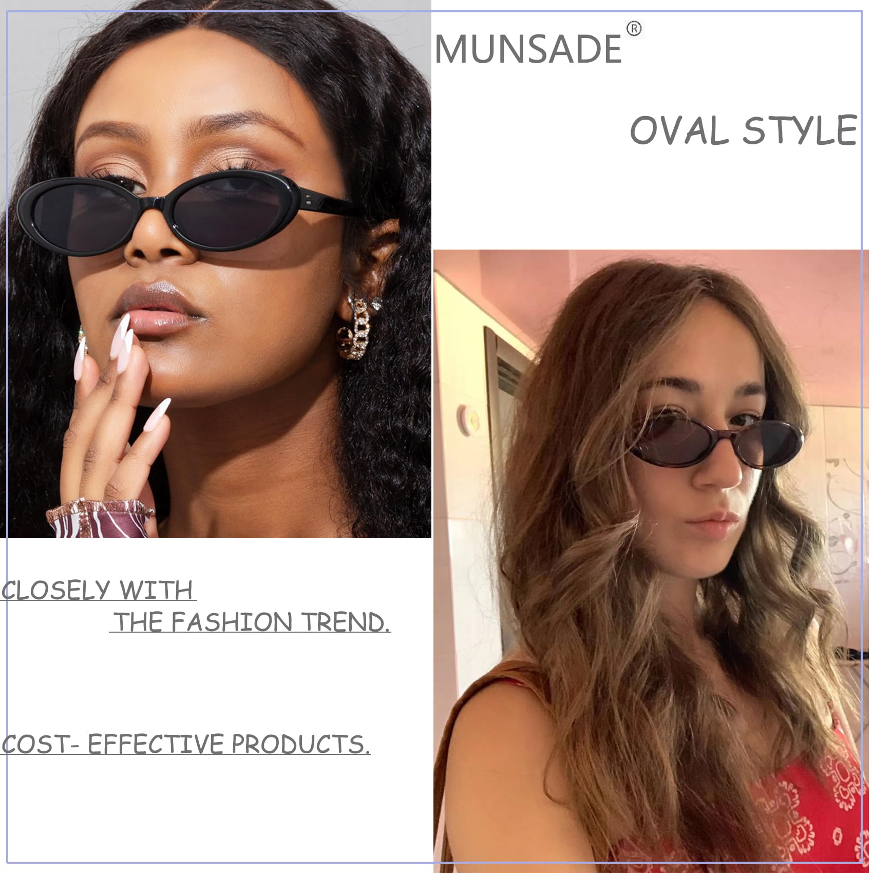 MUNSADE 3 Pieces Vintage Oval Sunglasses for Women Fashion Small Frame Retro 90s Sun Glasses UV400 Protection