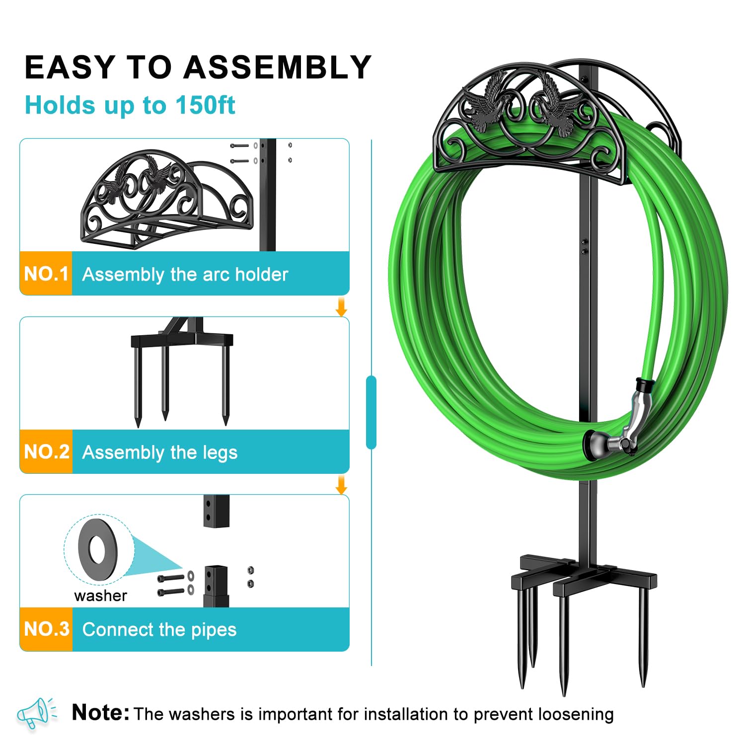 Keten Garden Hose Holder, 4-Prongs Base Freestanding Outdoor Hose Stand Holds 150-feet Hose, Heavy Duty Water Hose Holder Rack and Storage Organizer for Lawn/Yard/Garden (Bird-Style-1)