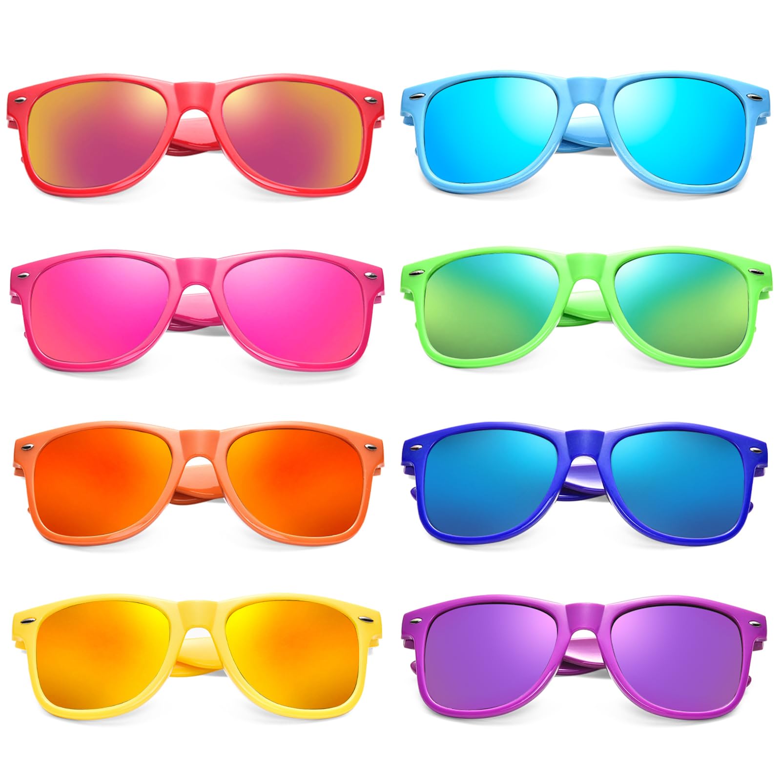 Matcheck 8 Neon Colors Sunglasses Retro Colored Frame Mirrored Lens Glasses Classic Wholesale Bulk Birthday Beach Pool Party Favors Unisex Adult