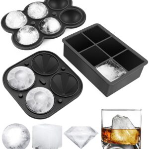 Dclobtop Ice Cube Trays and Ice Molds, Silicone Ice Cube Molds for Freezer with Lid, Diamond & Sphere Ice Ball Maker & Square Ice Cube Maker for Whiskey, Cocktails and Homemade, Reusable