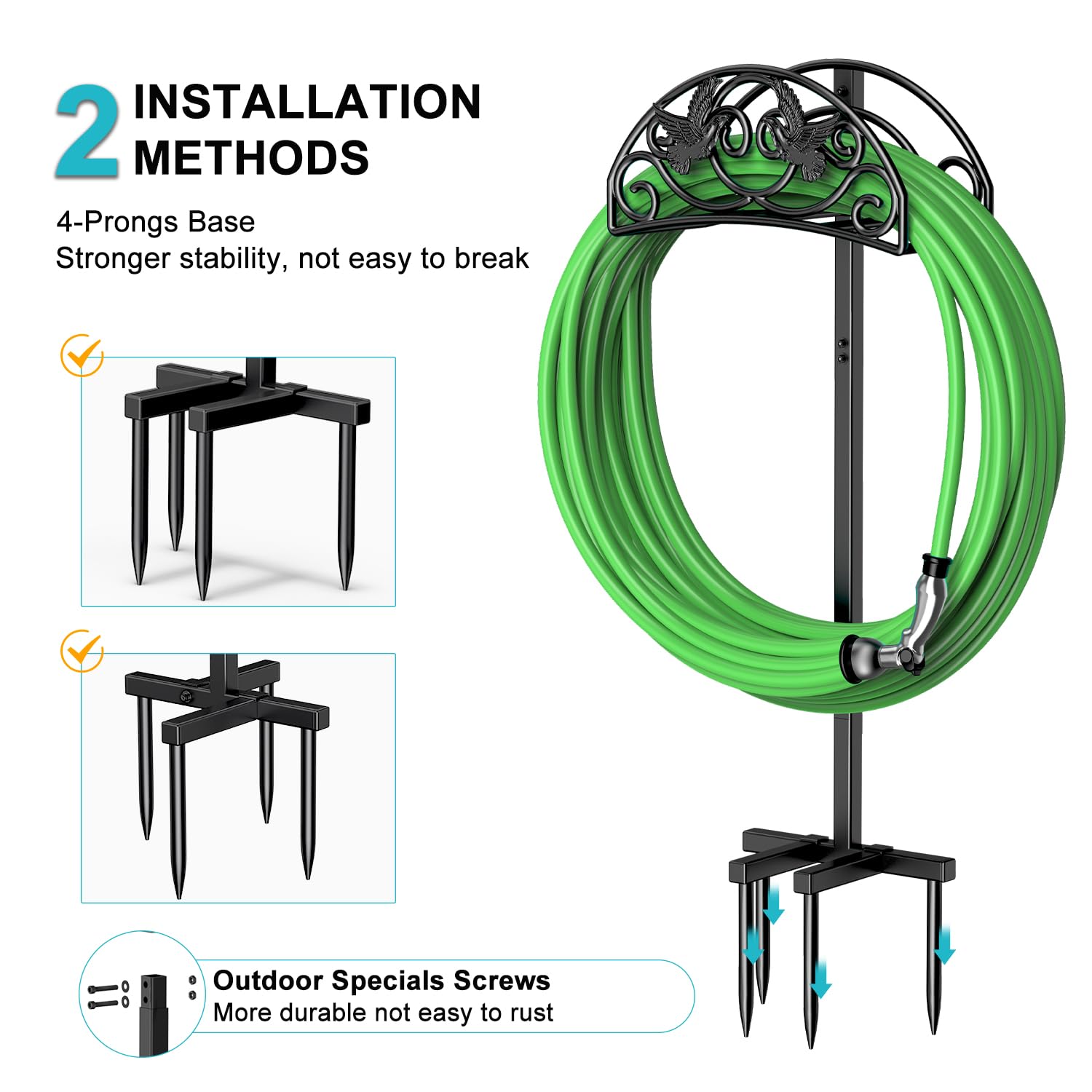 Keten Garden Hose Holder, 4-Prongs Base Freestanding Outdoor Hose Stand Holds 150-feet Hose, Heavy Duty Water Hose Holder Rack and Storage Organizer for Lawn/Yard/Garden (Bird-Style-1)