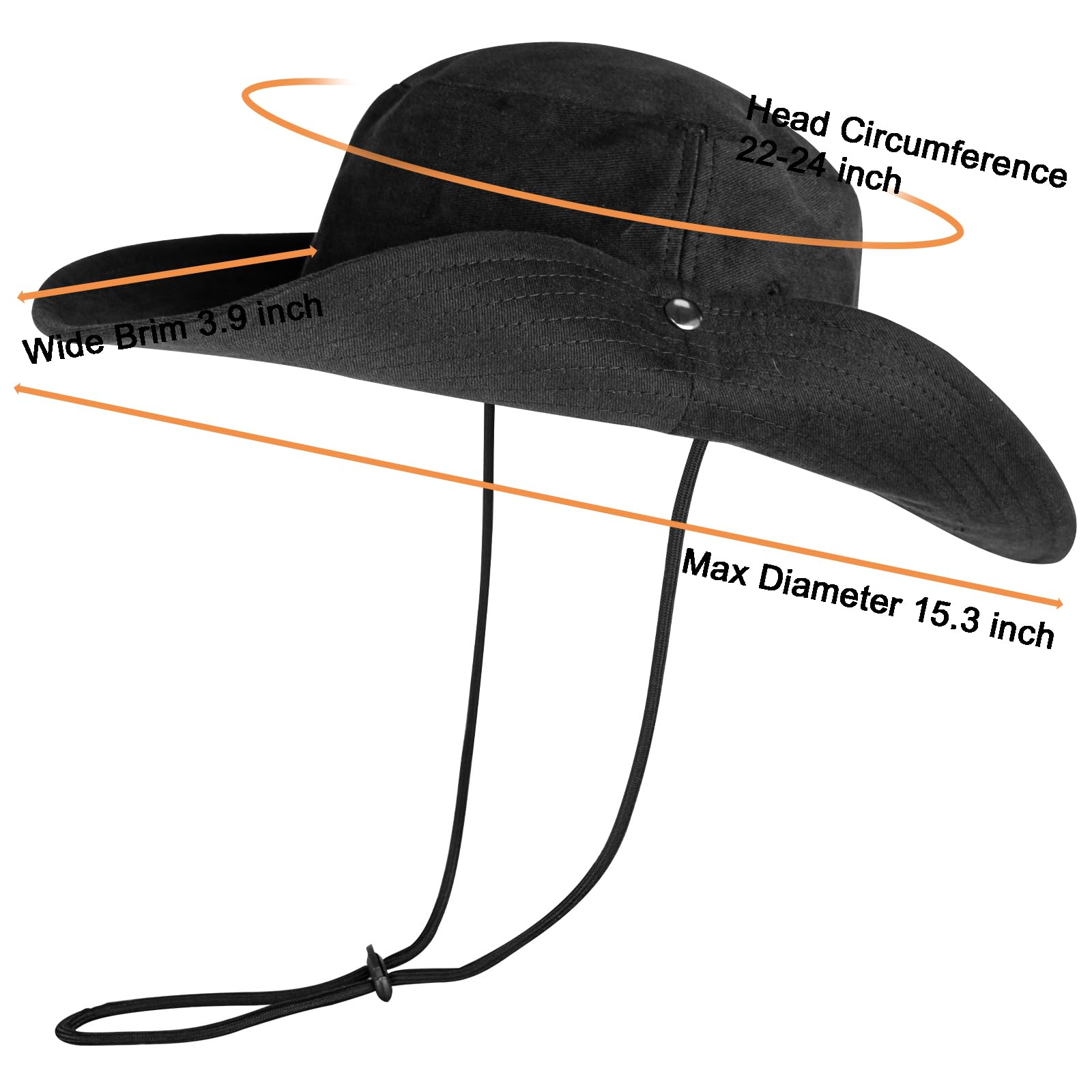 Unisex Cotton Boonie Hat Winter Outdoor Fishing Bucket Hats Wide Brim Beach Hiking Safari Sun Hat Floppy Visor for Women Men Black