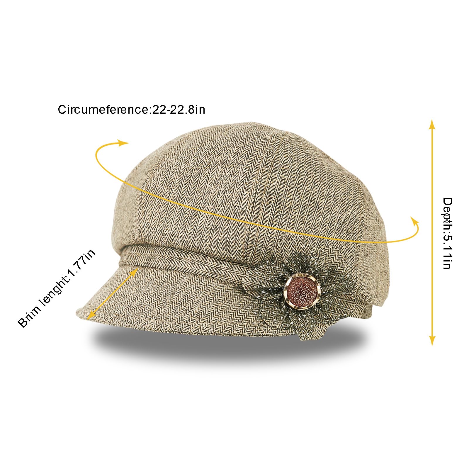 Juiterchy Women Retro Classic Visor Newsboy Cabbie Cap Beret Hats with Flower Buckle for Woman Ladies