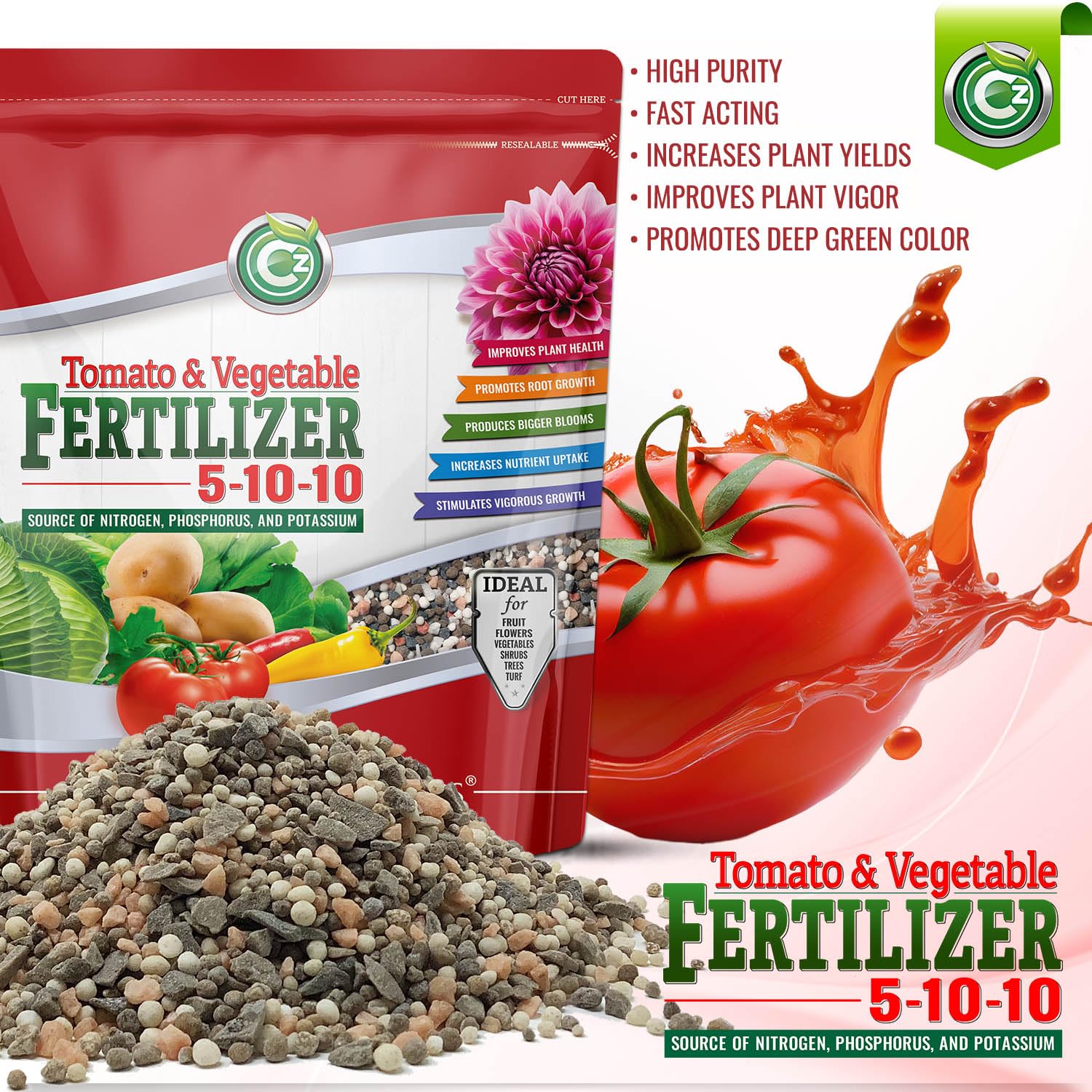 5-10-10 Tomato & Vegetable Fertilizer - Made in USA - Nitrogen, Phosphorus, Potassium Plant Food for Indoor/Outdoor Plants & Flower Gardens - Promotes Vigorous Growth and Big Blooms!