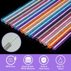 NiHome 40oz Straws, 12 Pack Glitter Plastic Replacement Straws for Stanley 40 oz Tumbler, 0.32’’ Diameter Reusable Straws 12’’ Long with 2 Brushes - Durable PETG, BPA-Free, w/Laser-Induced Sparkle