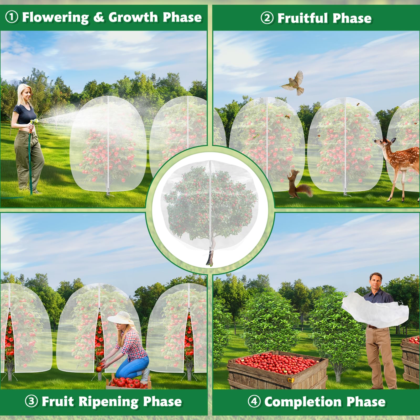 OZMI 4 Pack Garden Plant Fruits Blueberry Bushes Protection Netting Covers Barrier Bags with Metal Zipper & Drawstring, Garden Plant Tree Blueberries Bush Protector Mesh Net Bags(4 x 5 Ft)