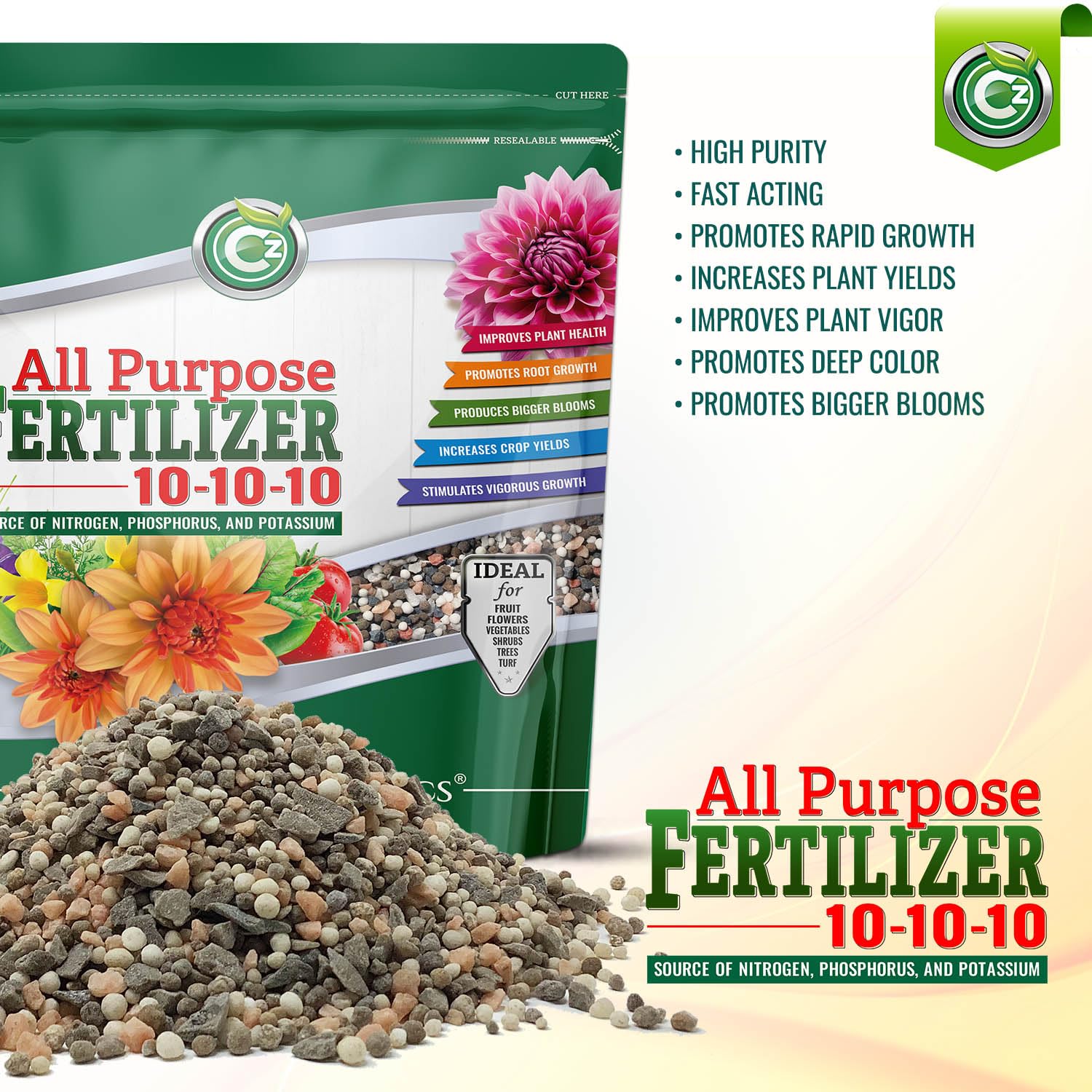 10-10-10 All Purpose Fertilizer - Made in USA - Granular Plant Food for Indoor/Outdoor Plants & Flower Gardens - Promotes Vigorous Growth, Big Blooms and Green Lawns!