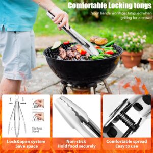 RINPIR 31pcs Stainless Steel BBQ Grill Accessories Set for Men Dad, Heavy Duty Grilling Tools for Outdoor Camping, BBQ Utensils Kit with Mats, Grill Brush in Carrying Bag Brown