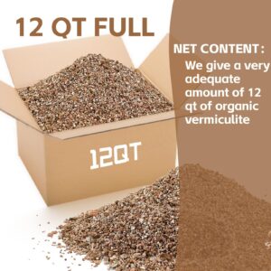 12QT Vermiculite, 2-4mm Fine Grade Horticultural Vermiculite for Plants and Gardening, Vermiculite Bulk houseplants Mushrooms to Maintain Soil Moisture and Plant Growth