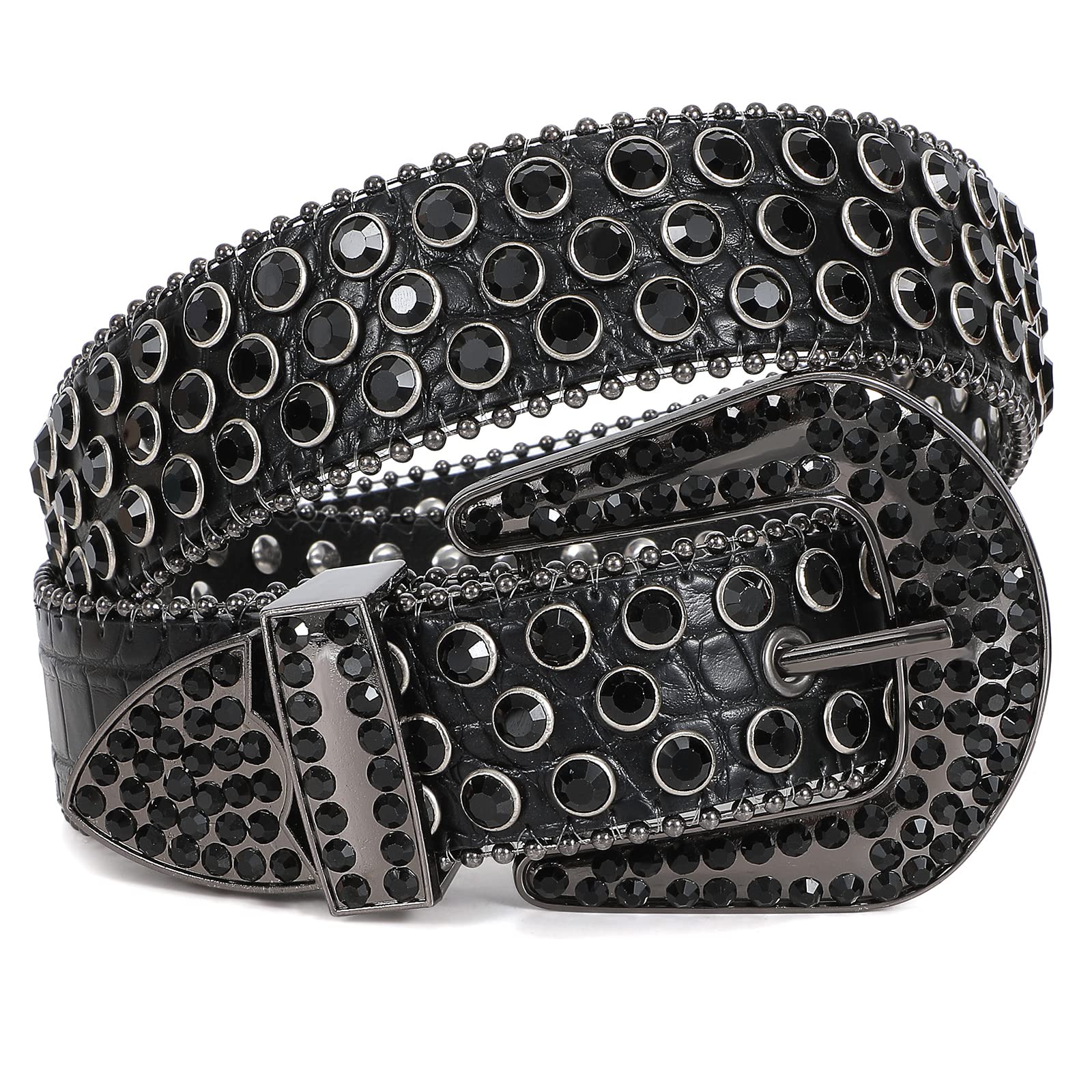 JASGOOD Men Women Rhinestone Belt Western Leather Belt Cowgirl Cowboy Bling Diamond Studded Leather Belt for Jeans Pants