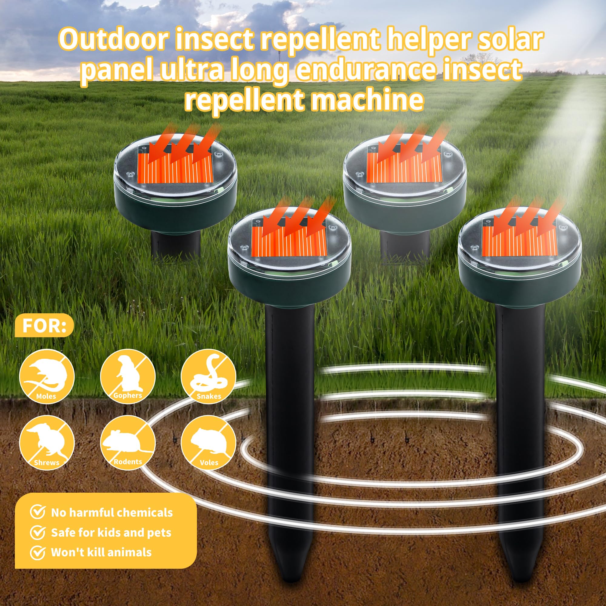 10pk Solar Upgrade Mole Repellent for Lawns Gopher Repellent Ultrasonic Powered Snak Repellent Deterrent Mole Repeller Mole Repellent Outdoor Lawns Yard Garden All Pests Stakes Chaser Sonic Spikes (1)