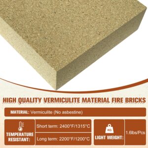 Fire Bricks, FireBrick, High Temperature Insulated Firebricks for Wood Stoves, Fireplaces, Size 9" X 4-1/2" X 1-1/4", Pack of 6, Wood Stove Bricks, Fireplace Brick