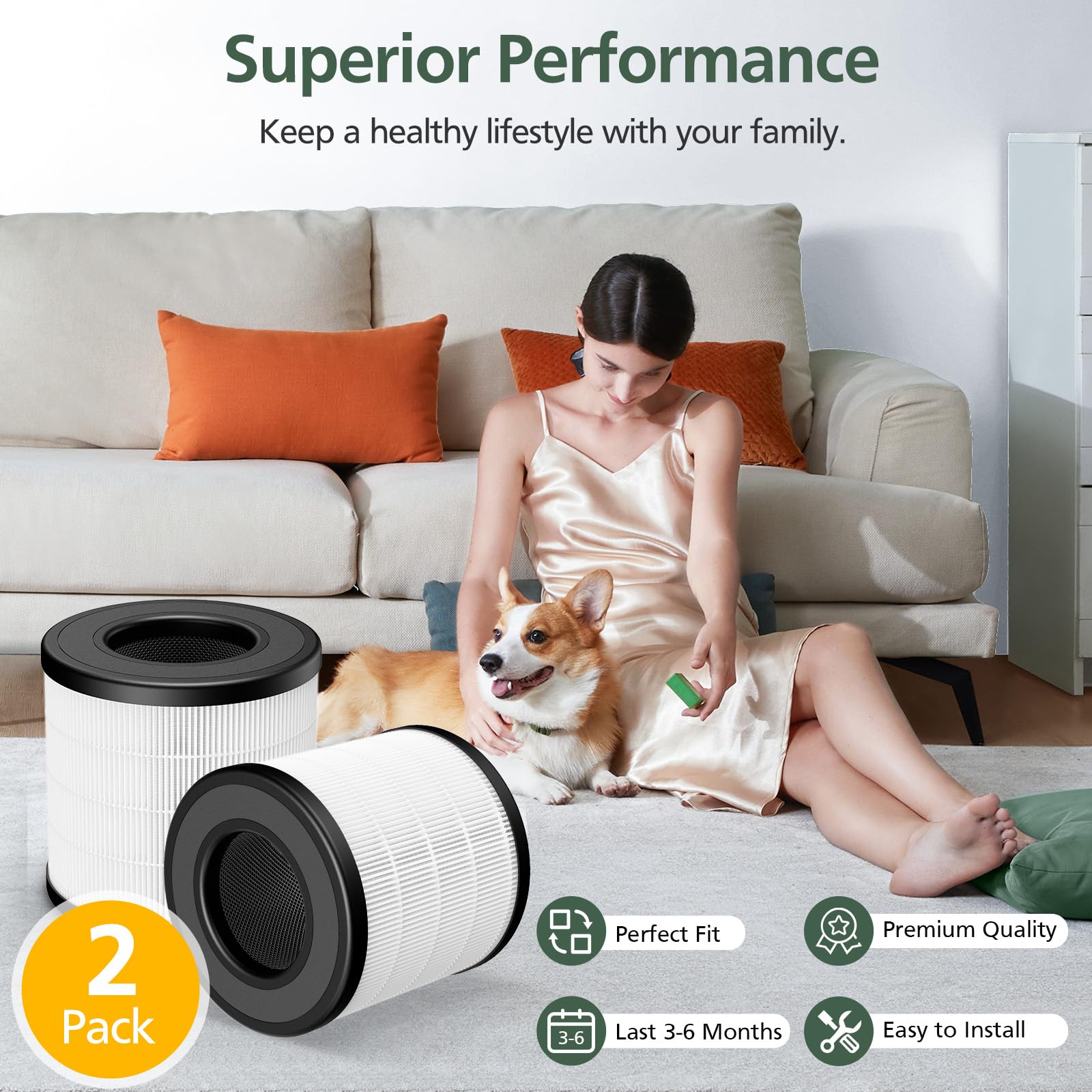 2 Pack PU-P05/AC201B True HEPA Replacement Filter Compatible with FULMINARE PU-P05 Air Purifiers and Purivortex AC201B Air Purifiers, H13 True HEPA Air Filter for Home Pets Dander Dust Smoke Pollen