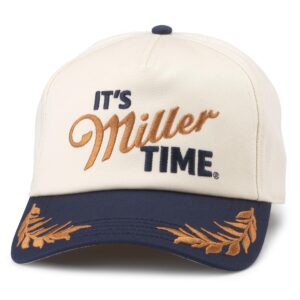 american needle miller lite beer club captain adjustable snapback baseball hat, ivory/navy (24002a-mlite-invy)