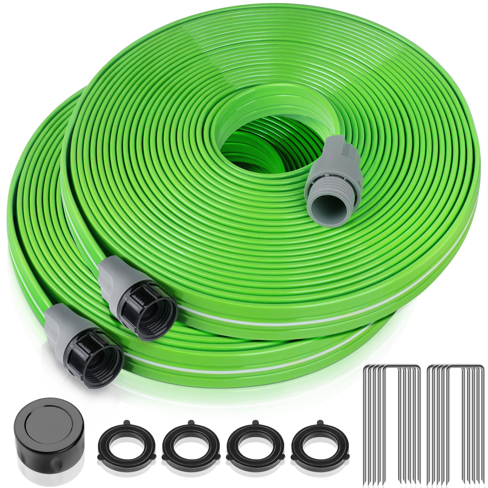 LAVEVE Sprinkler Hose for Yard 100 FT, Garden Soaker Hose with Stakes, Heavy Duty Water Hose Sprinklers for Lawns, Drip Hose Irrigation Tubing (50FT x 2 Pack)