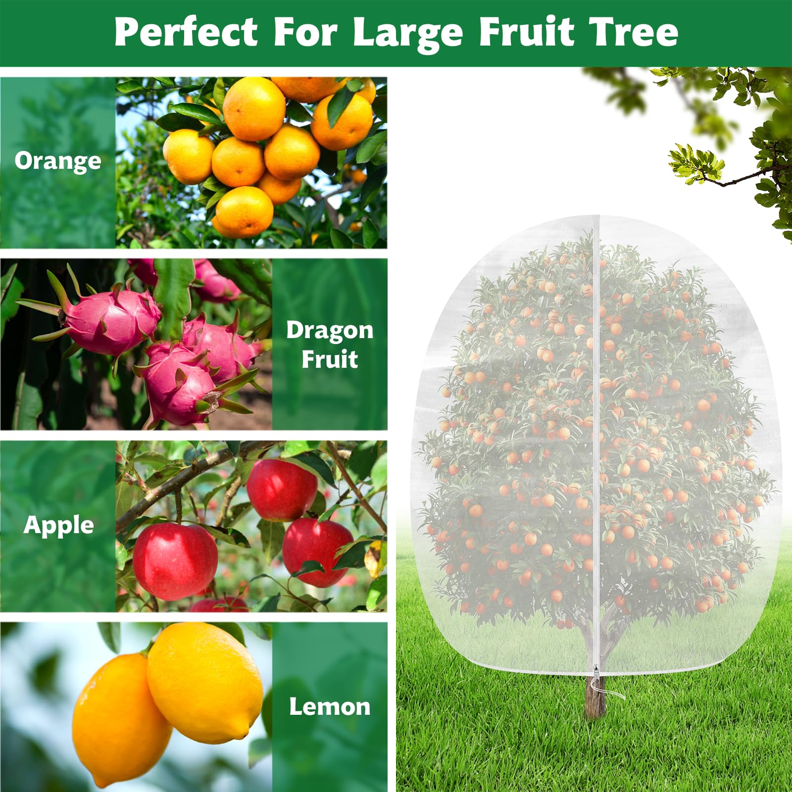 Evoio 6 x 7 FT Blueberry Bush Tomato Fruit Tree Garden Plant Protector Netting Covers with Zipper & Drawstring, Plant Protection Mesh Net Bags for Fruit Tree Flowers (1 Pcs)