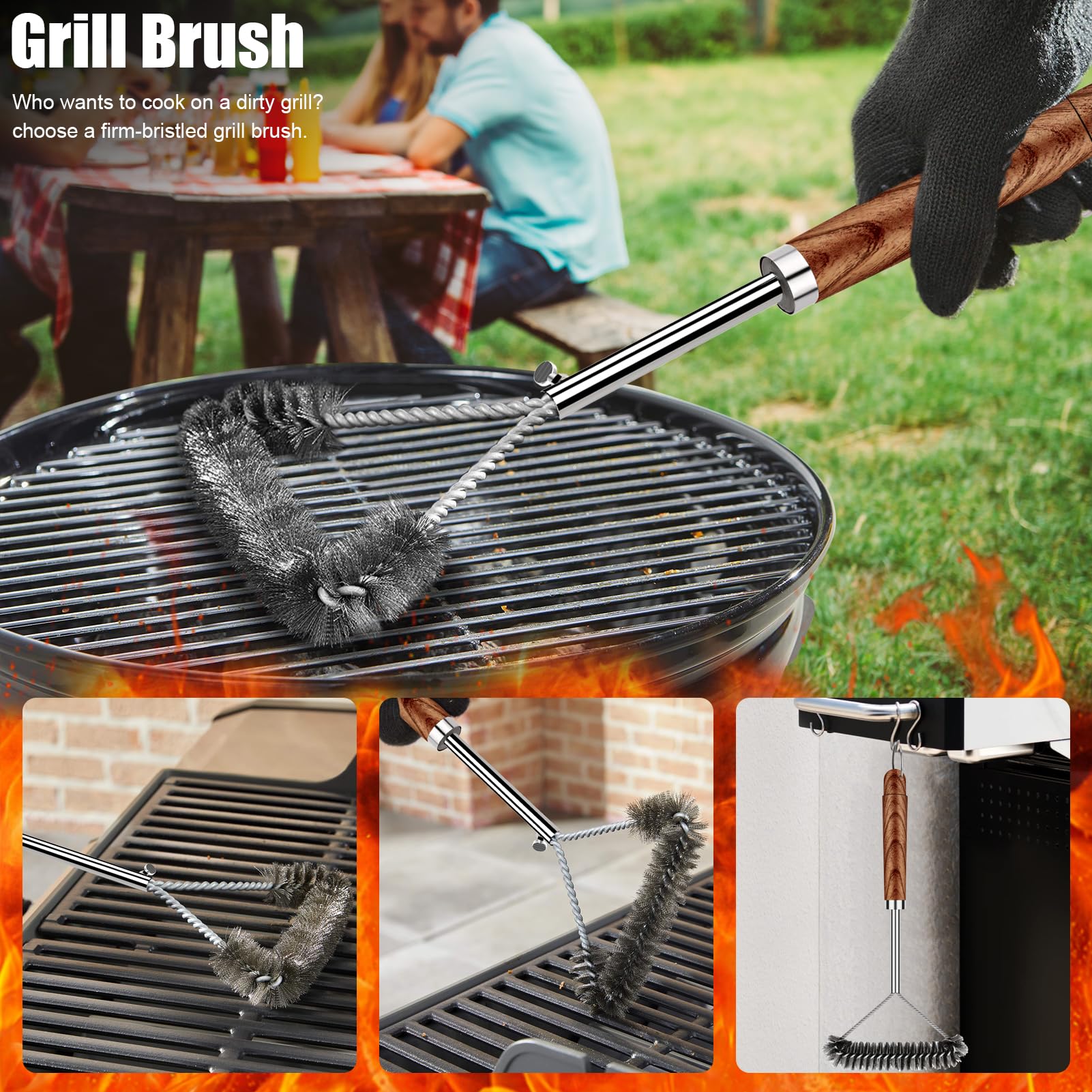 RINPIR 31pcs Stainless Steel BBQ Grill Accessories Set for Men Dad, Heavy Duty Grilling Tools for Outdoor Camping, BBQ Utensils Kit with Mats, Grill Brush in Carrying Bag Brown