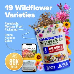 HOME GROWN Wildflower Seeds (3oz) 89,000+ Flower Seed Mix | No Filler | 19 Varieties, USA-Sourced Bulk Wild Flowers Seeds for Planting, Butterfly & Pollinator Perennial and Annual Wild Flower Mix