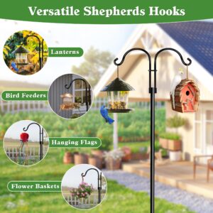 LWWTBS Double Shepherds Hooks for Outdoor (1Pack,76 inch) Heavy Duty Adjustable Bird Feeder Pole Garden Decor Shepherds Hook for Hanging Bird Feeder, Plant Baskets, Hummingbird Feeder for Outside