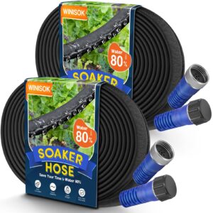 winisok 100ft thickened flat garden soaker hose - heavy duty double layer drip hose - save 80% water, flexible leakproof, drip watering hose for garden beds and lawns (50 ft x 2pack)