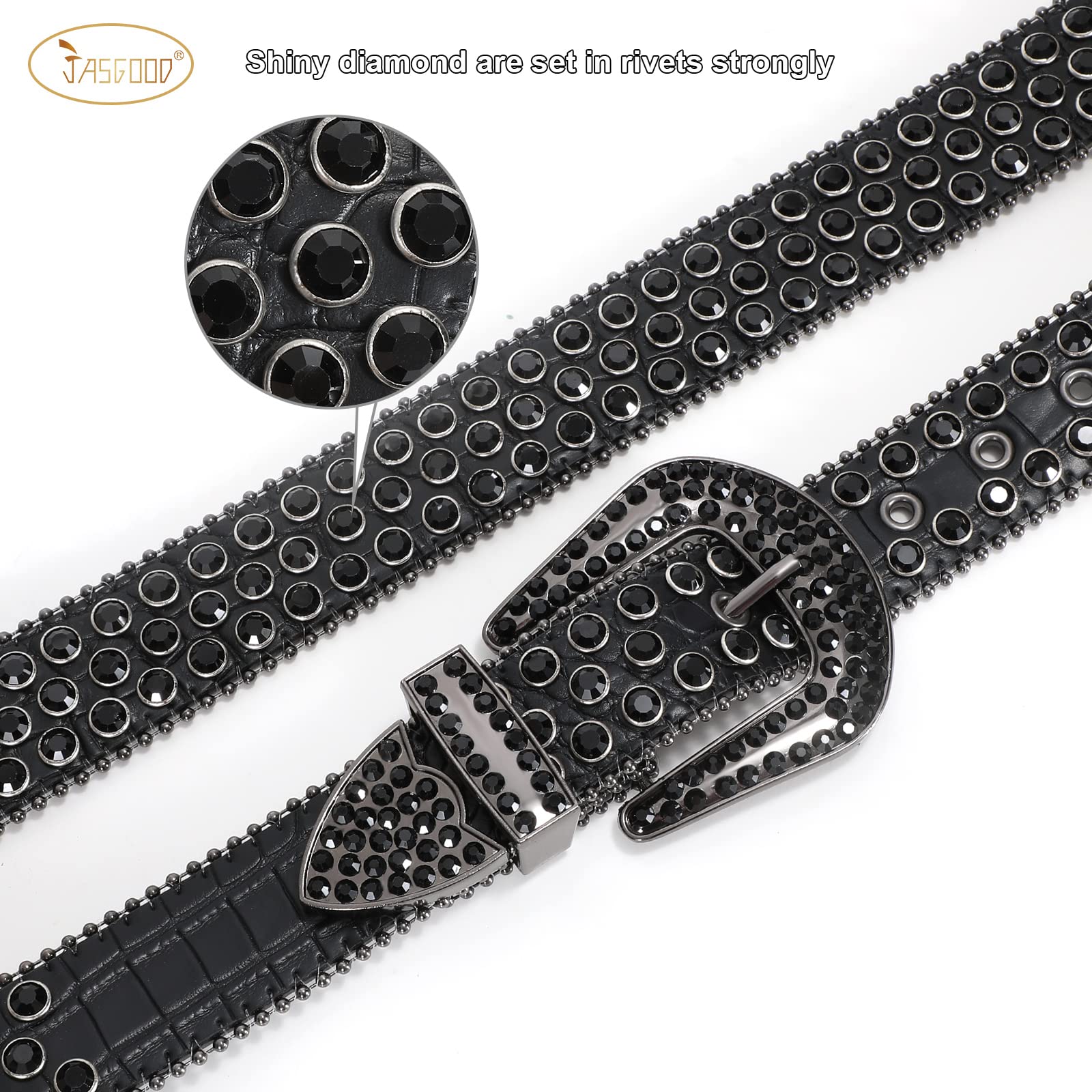 JASGOOD Men Women Rhinestone Belt Western Leather Belt Cowgirl Cowboy Bling Diamond Studded Leather Belt for Jeans Pants