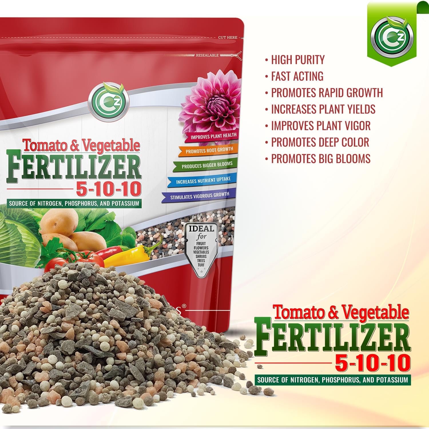 5-10-10 Tomato & Vegetable Fertilizer - Made in USA - Nitrogen, Phosphorus, Potassium Plant Food for Indoor/Outdoor Plants & Flower Gardens - Promotes Vigorous Growth and Big Blooms!