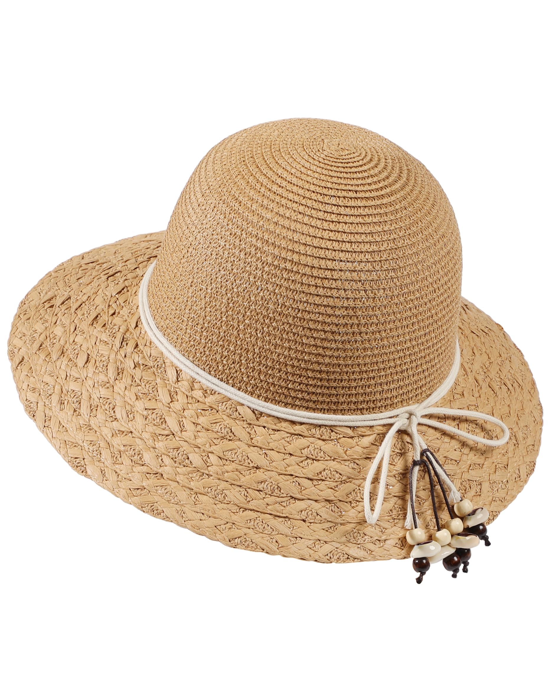 Beach Hats for Women, Beach Hat Womens UPF 50+, Straw Hat for Women Sun Hat Foldable Roll up Cap Khaki