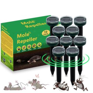 10pk solar upgrade mole repellent for lawns gopher repellent ultrasonic powered snak repellent deterrent mole repeller mole repellent outdoor lawns yard garden all pests stakes chaser sonic spikes (1)