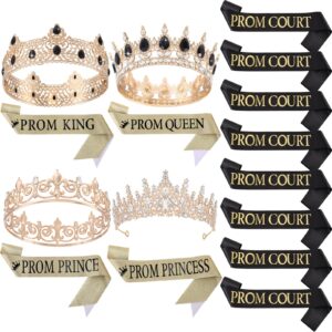 saintrygo 16 pcs halloween costume prom king and queen crown tiara homecoming prince princess prom court sash favors cosplay(black,exquisite styles)