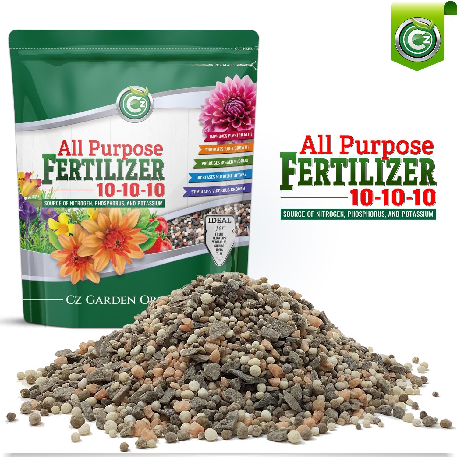 10-10-10 All Purpose Fertilizer - Made in USA - Granular Plant Food for Indoor/Outdoor Plants & Flower Gardens - Promotes Vigorous Growth, Big Blooms and Green Lawns!