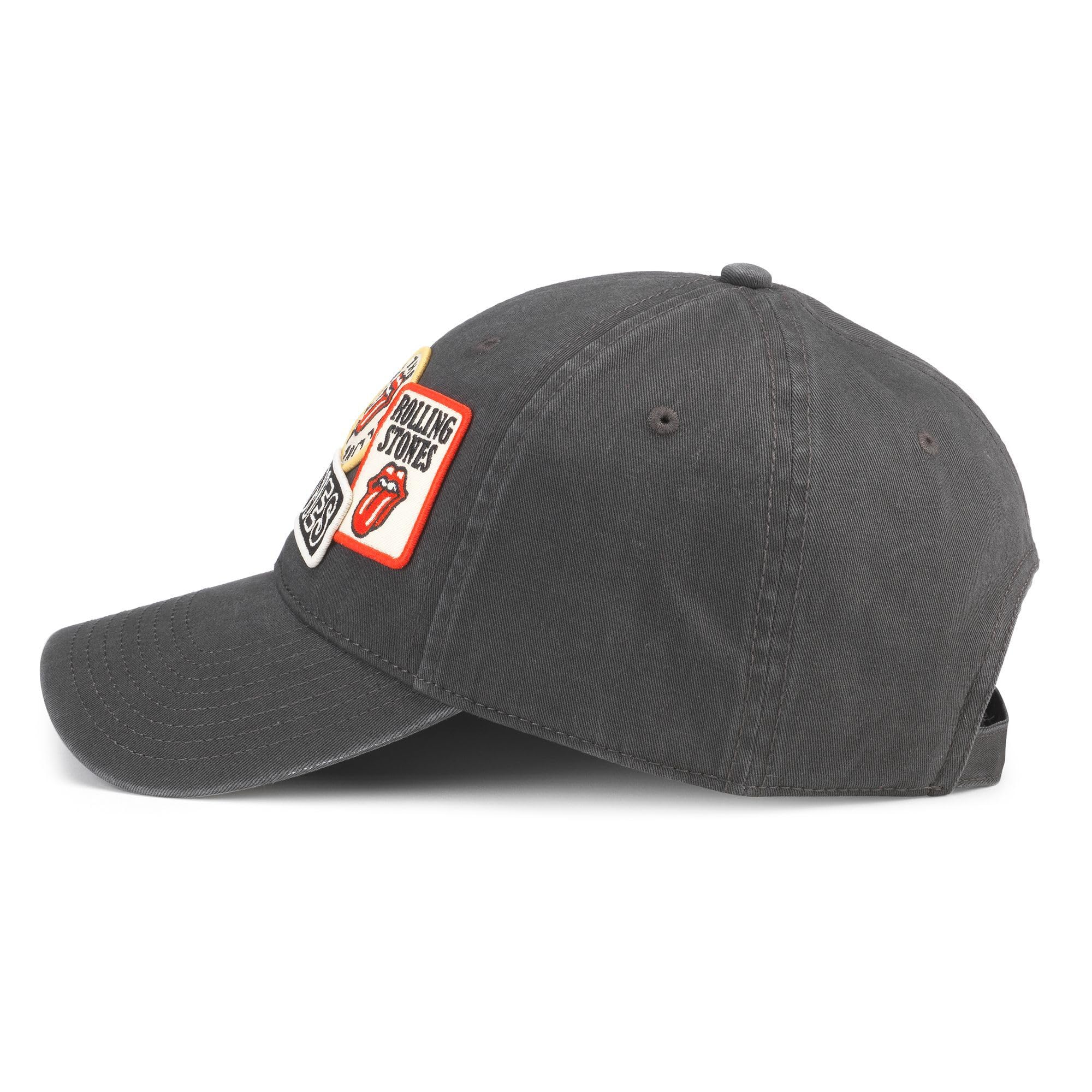 AMERICAN NEEDLE Rolling Stones Iconic Adjustable Buckle Strap Baseball Hat, Black (43910A-RLSTONE-BLK)