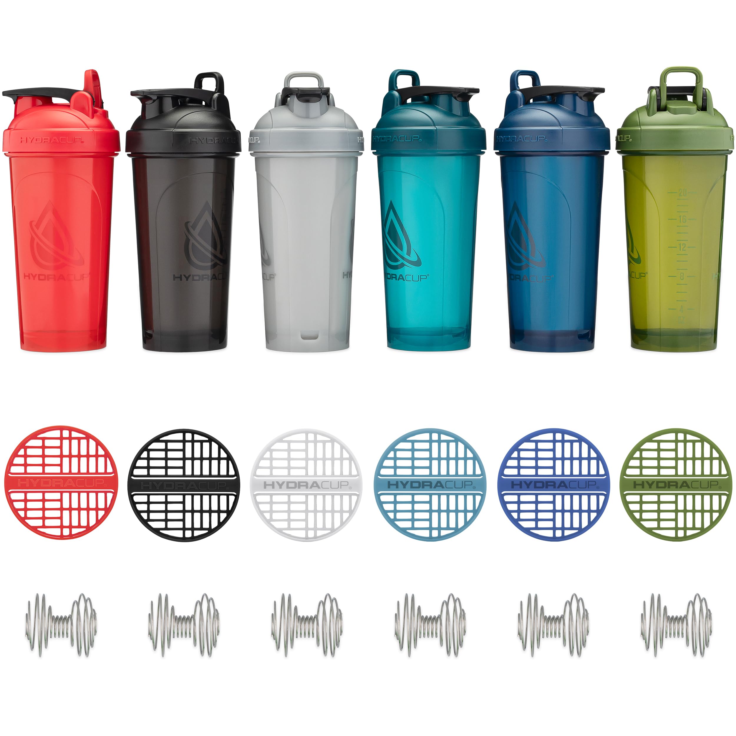 Hydra Cup ProFlow [6 Pack] 28 oz Shaker Bottles for Protein Shakes, Shaker Cups with Ball Blender Whisk, Shaker Bottle with Handle, Travel To Go, BPA Free (Multicolor Set)